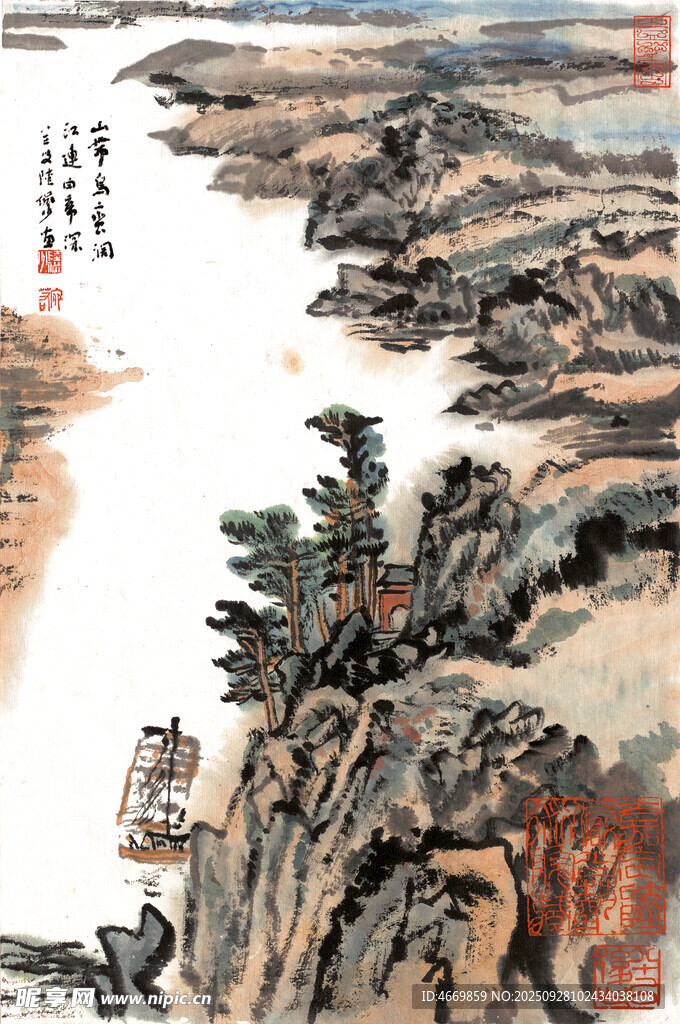水墨山水国画风景图