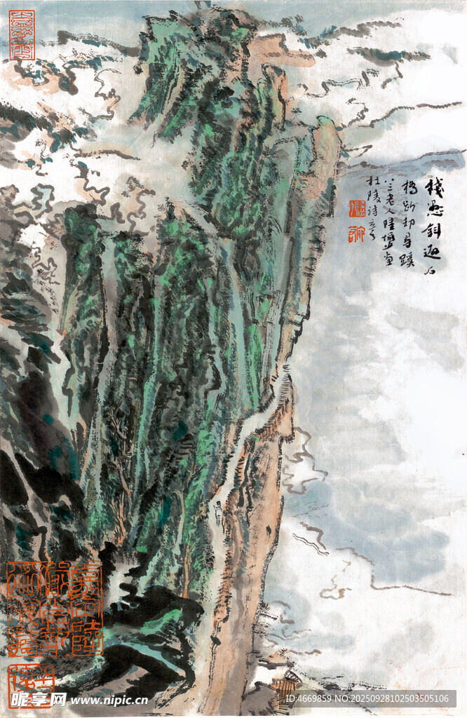 冬日山林雪景中的苍松
