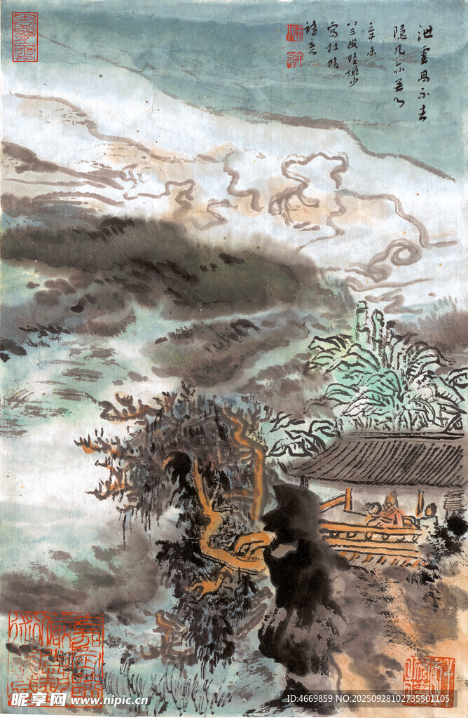 水墨山水国画风景图
