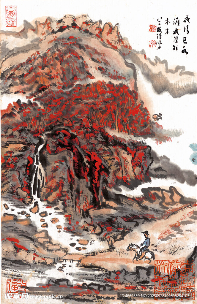 秋景山水国画作品