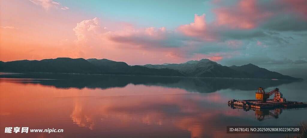 湖畔日落美景