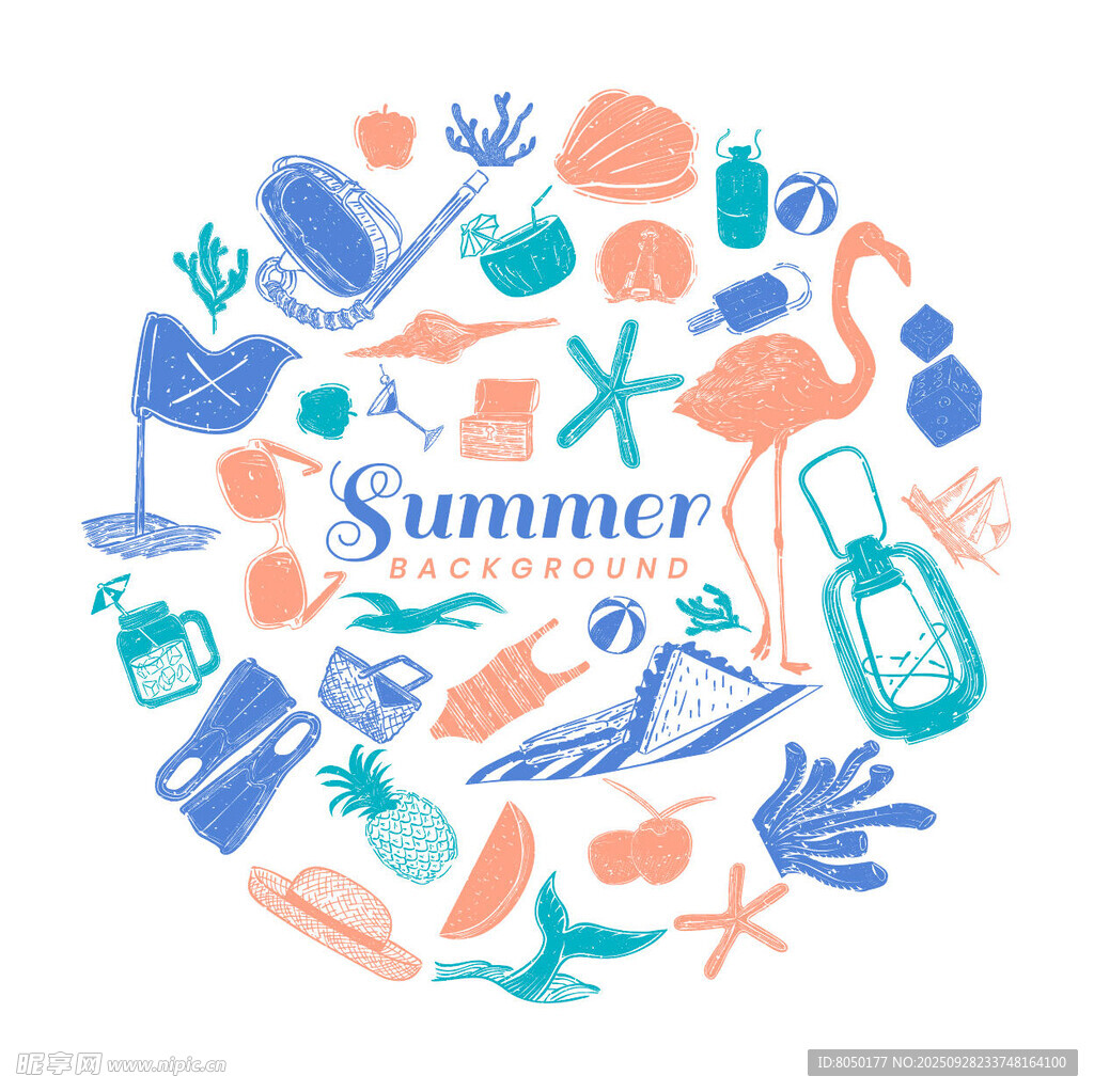 夏日元素手绘插画