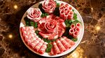 精美摆盘的玫瑰造型肉片