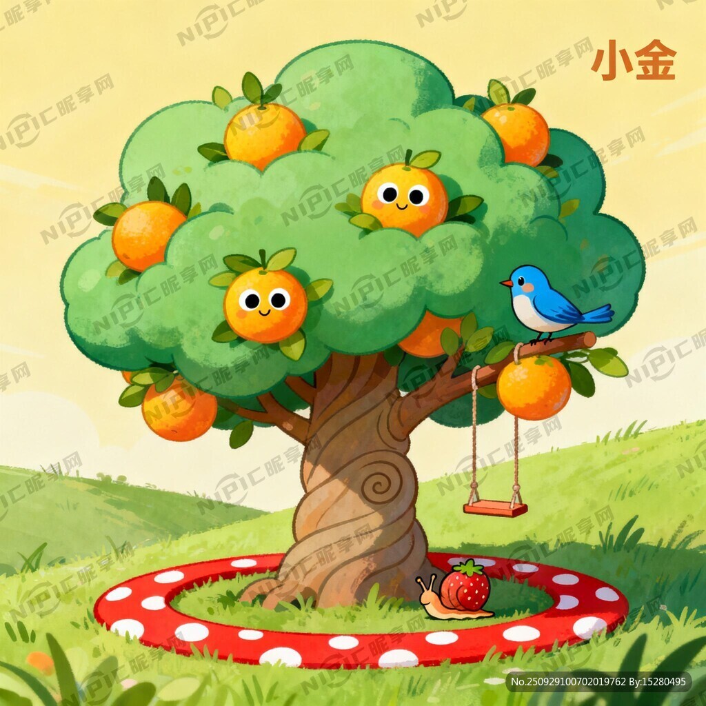 卡通风格 一棵可爱的金桔树