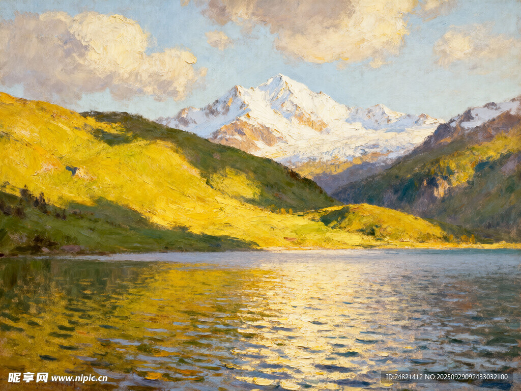 湖畔山峦美景