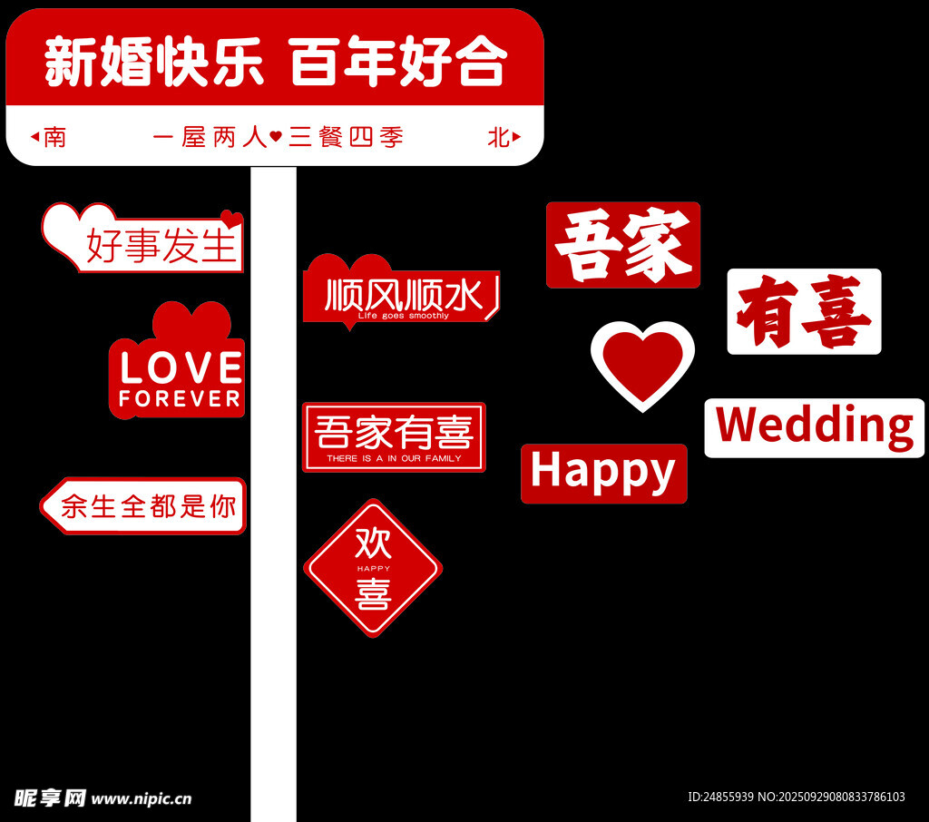 喜庆婚礼指示牌爱意满满