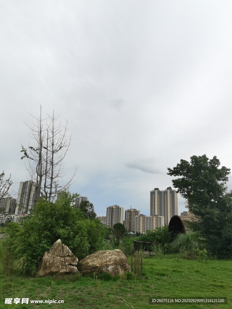 城市边的绿地与岩石景观