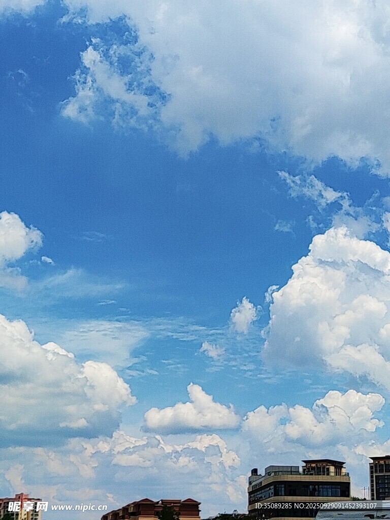 蓝天白云下的城市景观