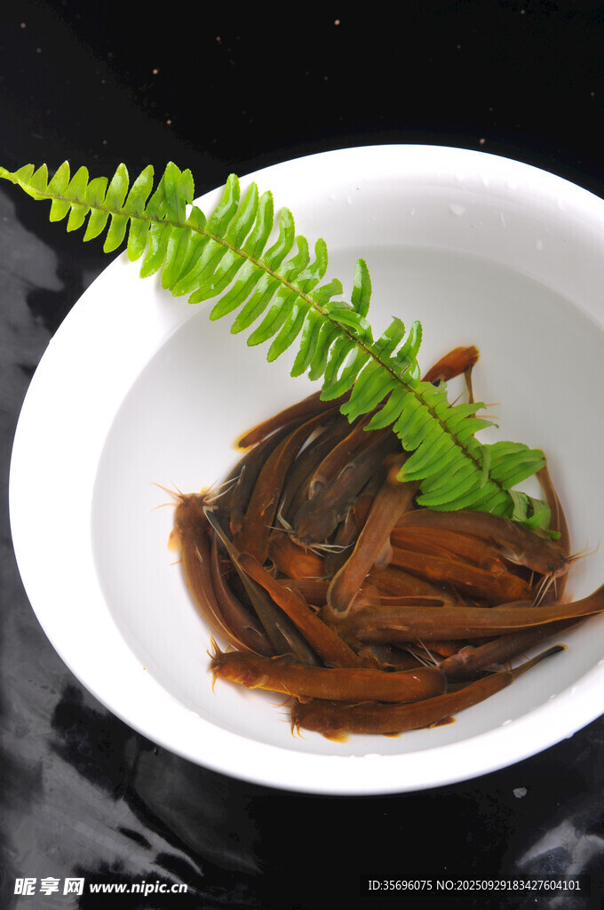 蕨叶配盘中的褐色食材