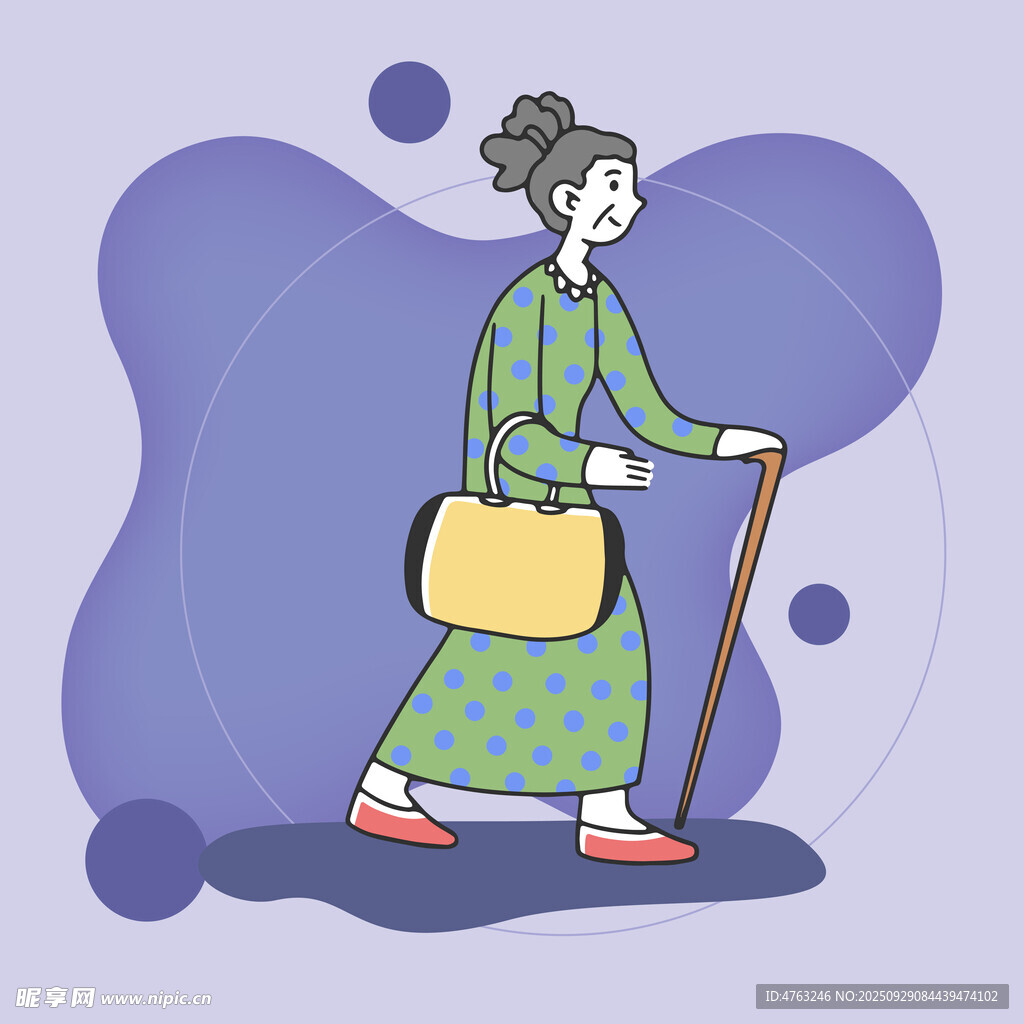 拄拐行走的老年女性