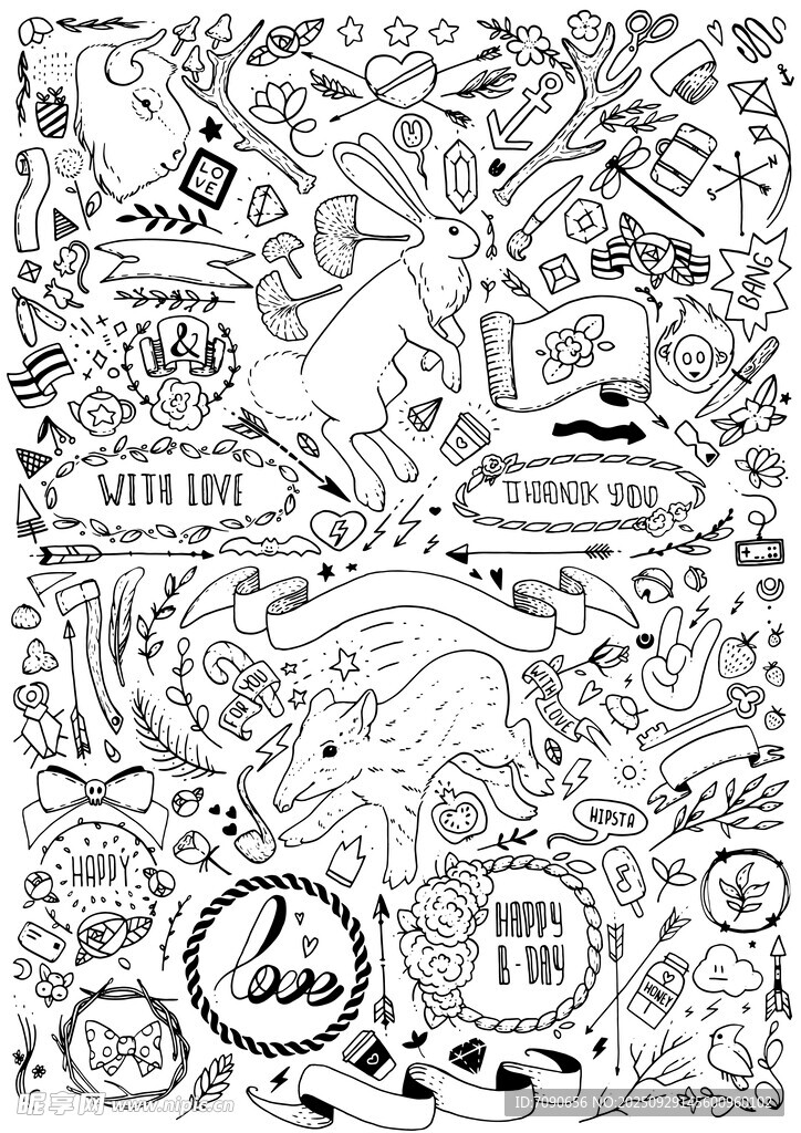黑白手绘风创意插画 