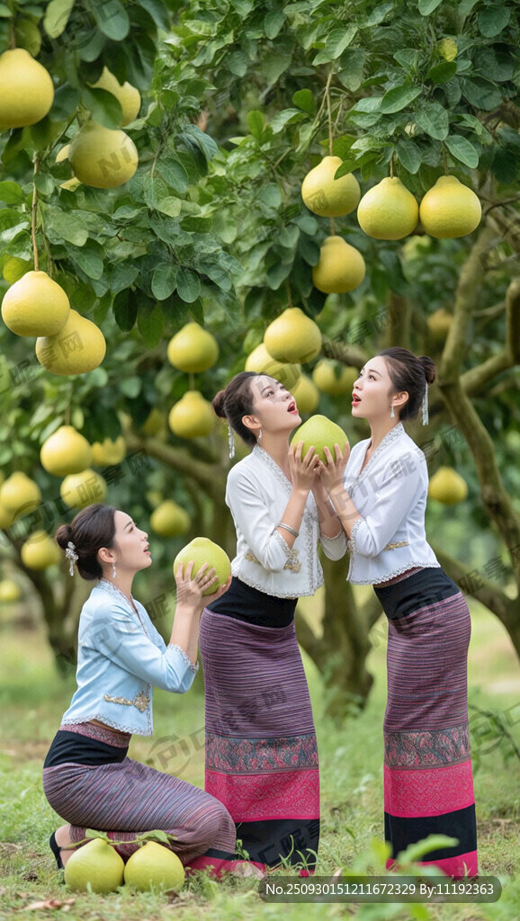 几个傣族美女 抢柚子活动 表情