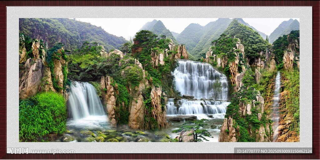 壮丽山水瀑布景观图