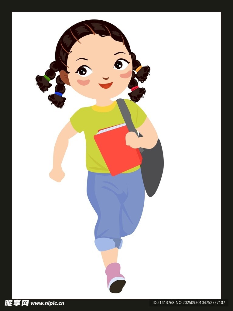 背着书包上学的小女孩