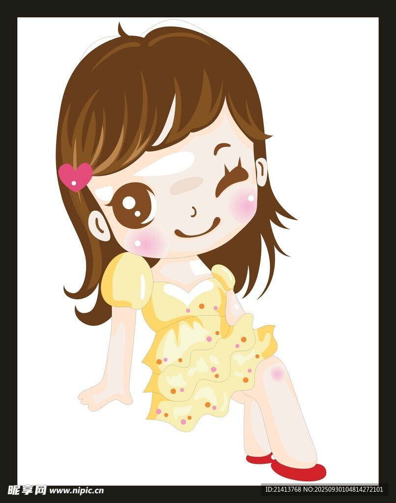 可爱黄衣小女孩插画