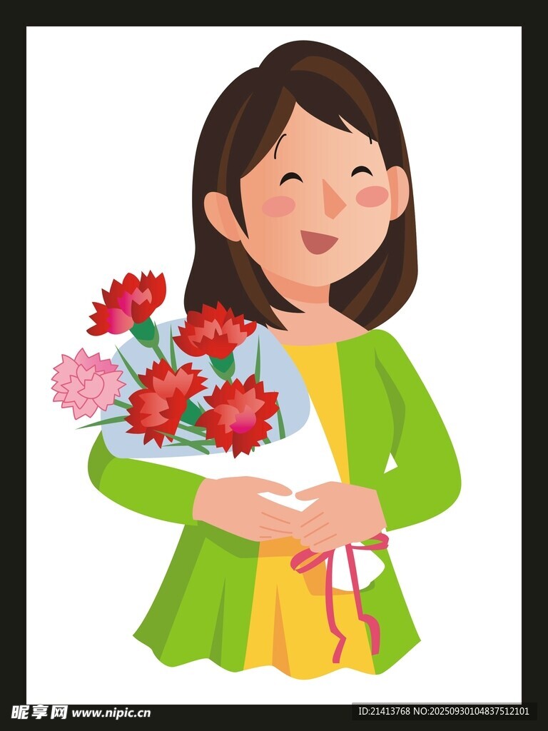 手持鲜花的微笑女士