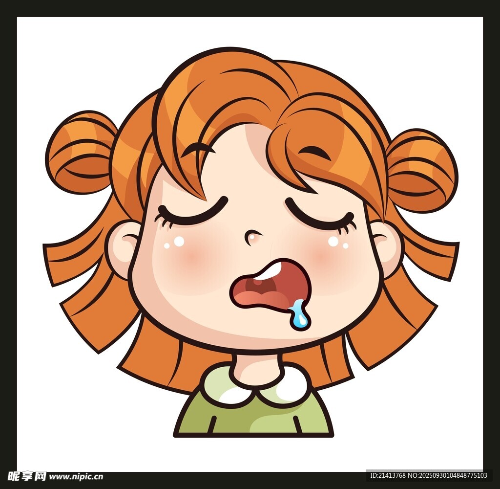 打哈欠的双马尾女孩