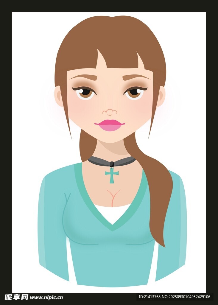 扎辫女孩简约插画形象