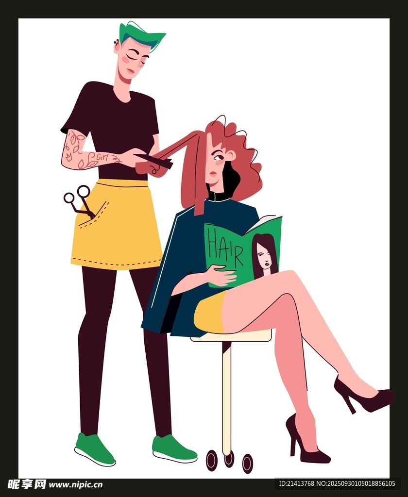 女士美发时悠闲阅读画面