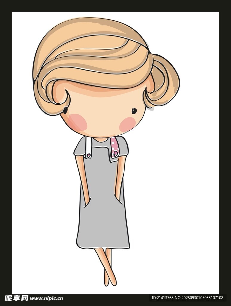 卷发女孩简约服饰插画