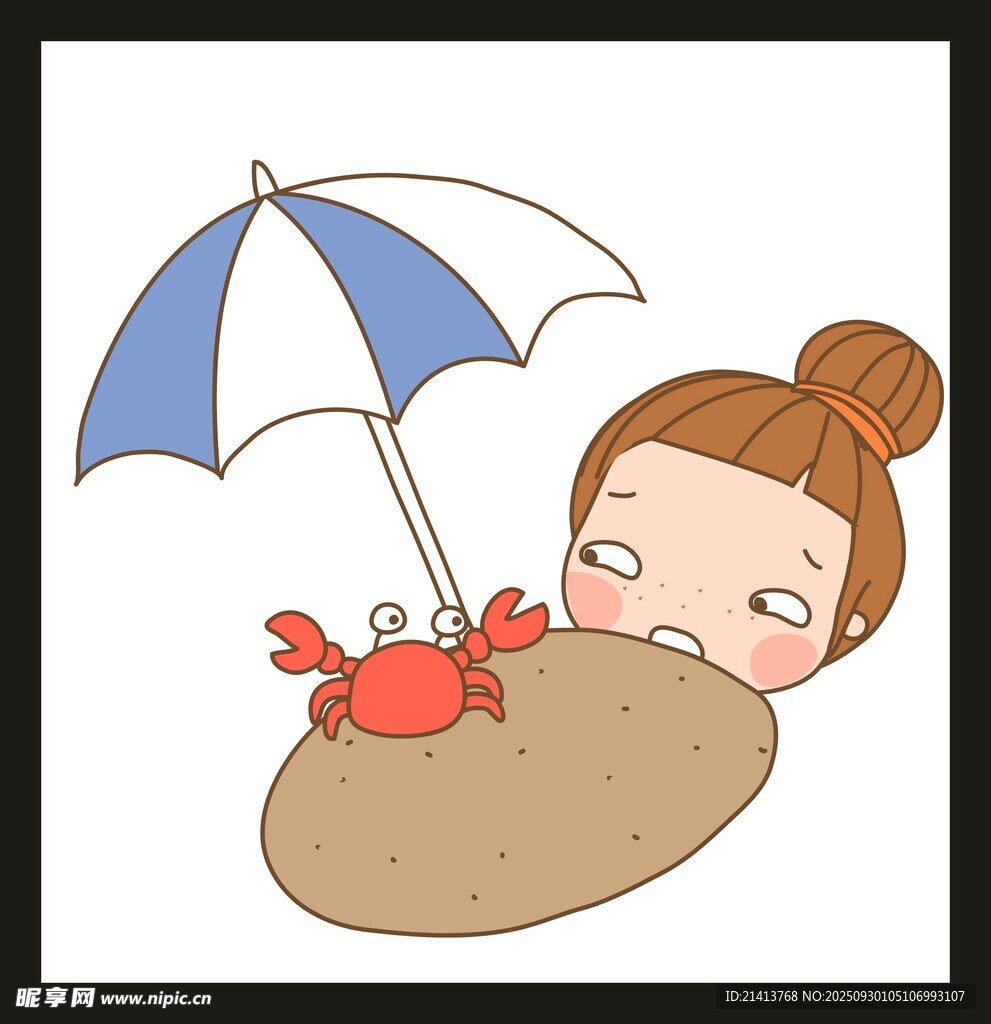 沙滩女孩与螃蟹的惬意时光