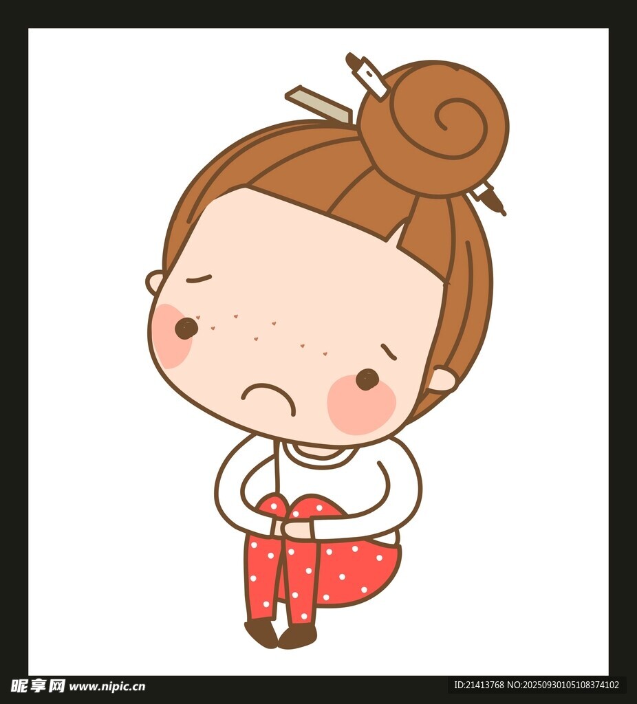 愁容小女孩穿红袜