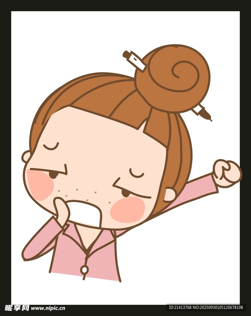 愤怒卡通女孩挥拳瞬间