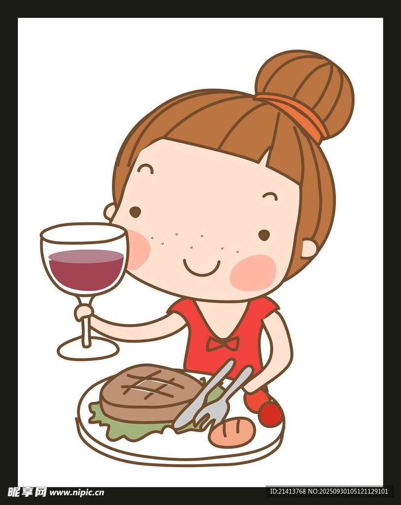 女孩惬意享用美食与红酒