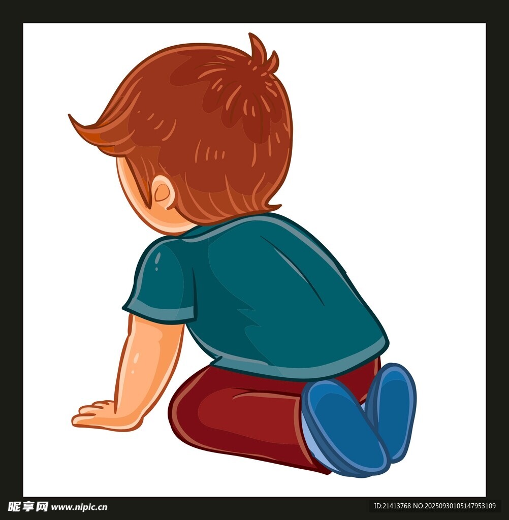 小男孩跪地背影