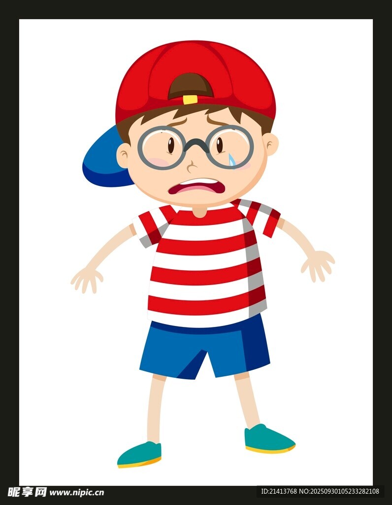 戴帽条纹装小男孩