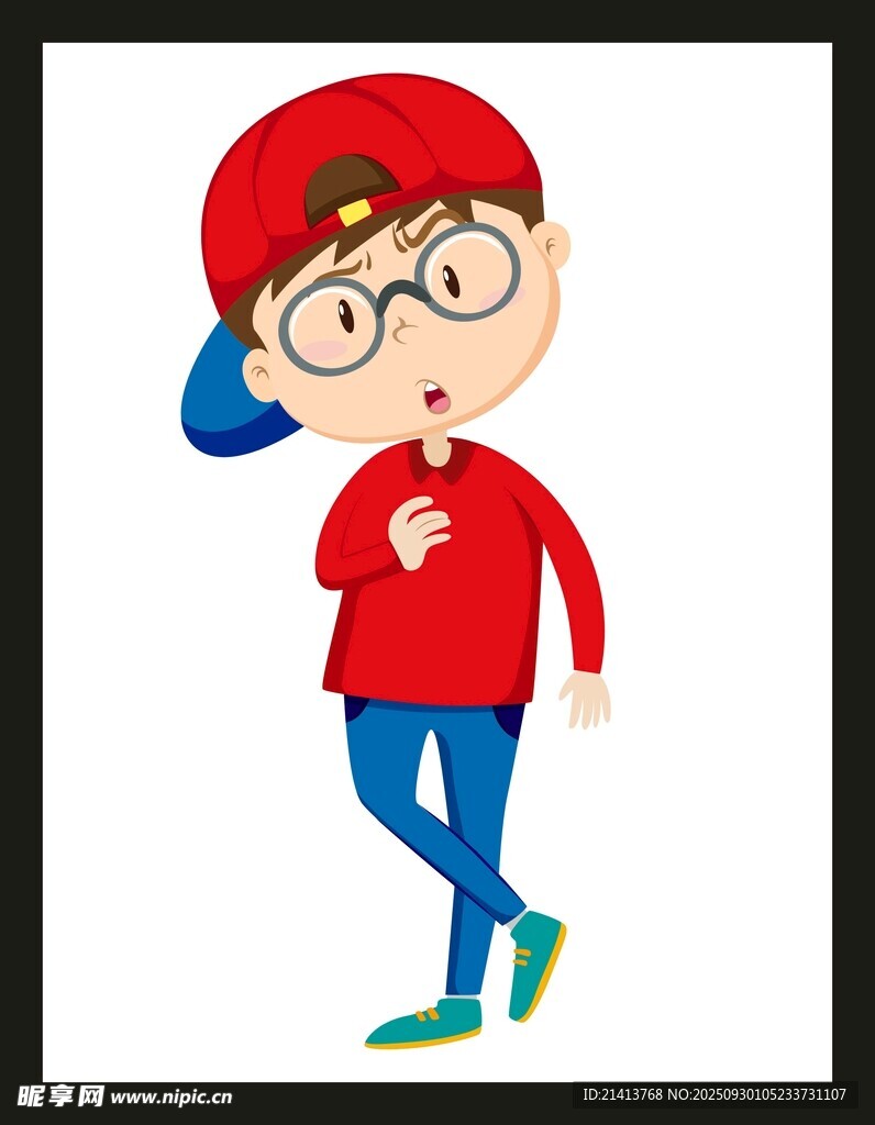 戴帽红衣男孩俏皮姿态