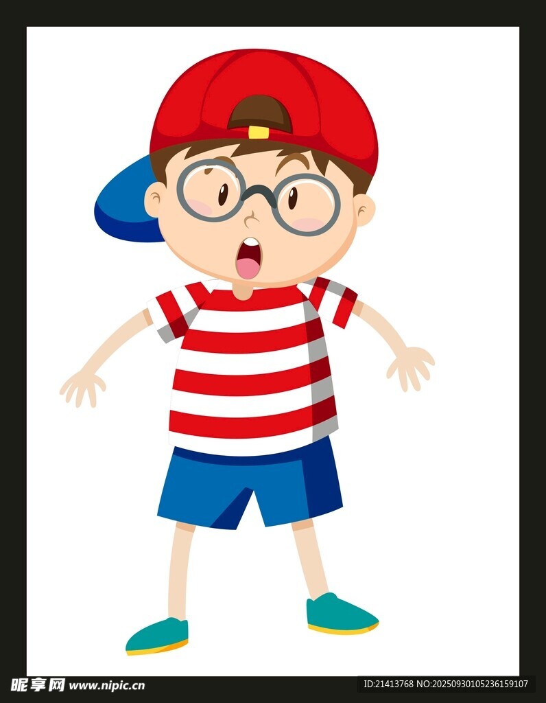 戴帽红衣小男孩惊讶表情
