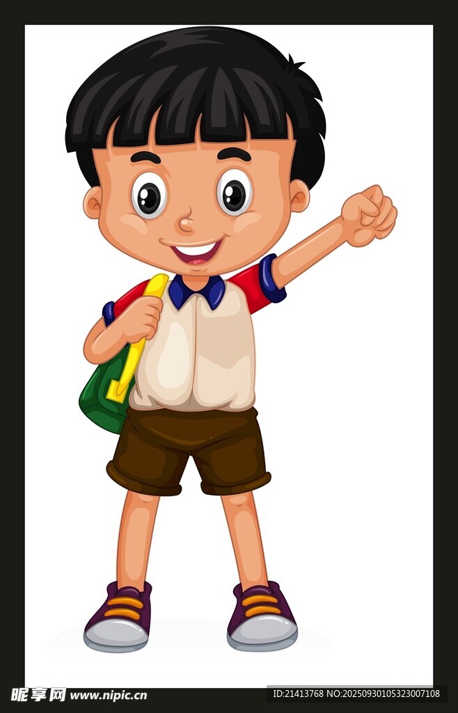 背着书包的快乐小男孩