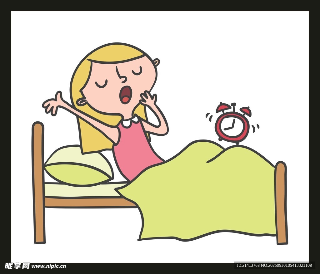 女孩清晨被闹钟叫醒