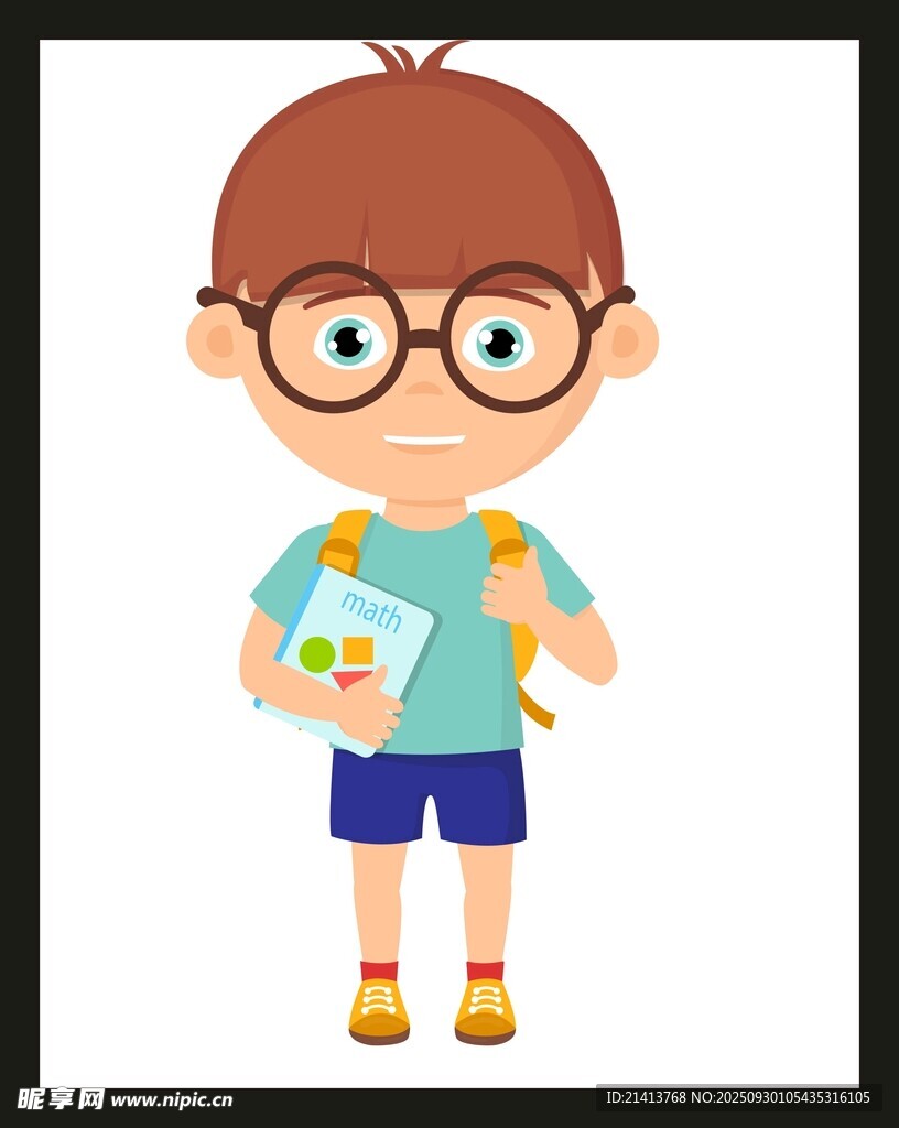戴眼镜的上学小男孩