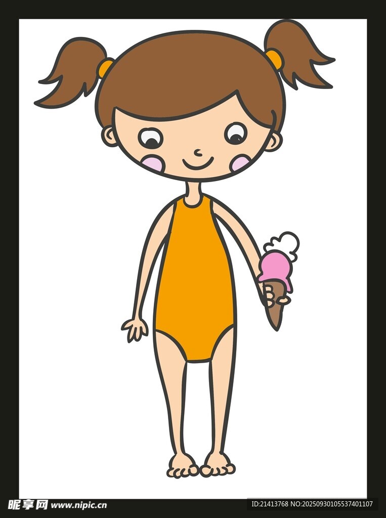 穿泳衣吃冰淇淋的小女孩