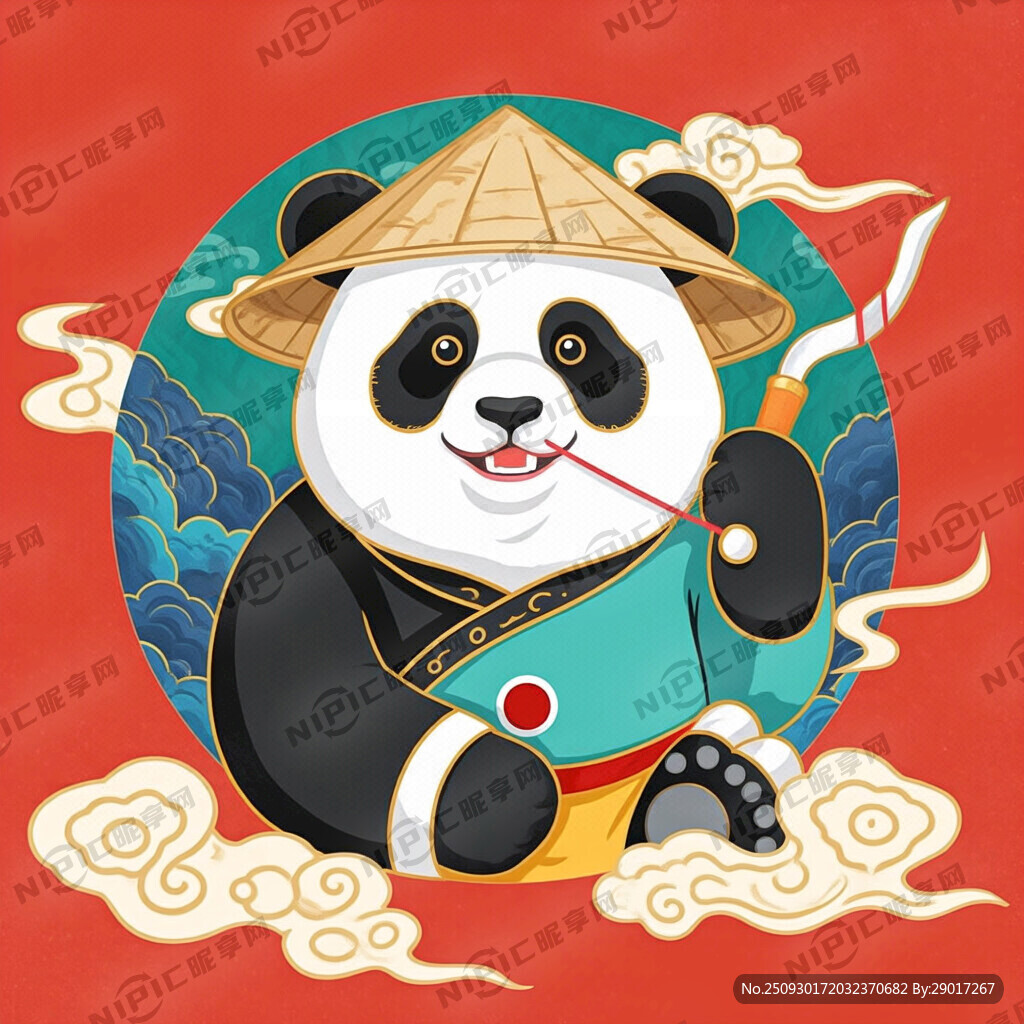 国潮风格 戴斗笠 穿太极服