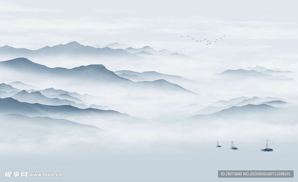 云雾缭绕的山峦美景