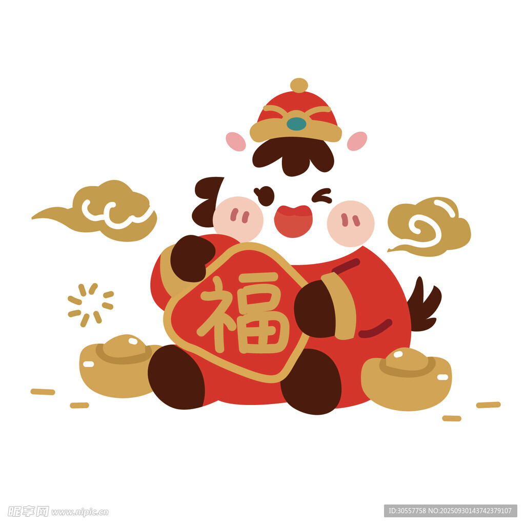 马年春节矢量小马抱着福字