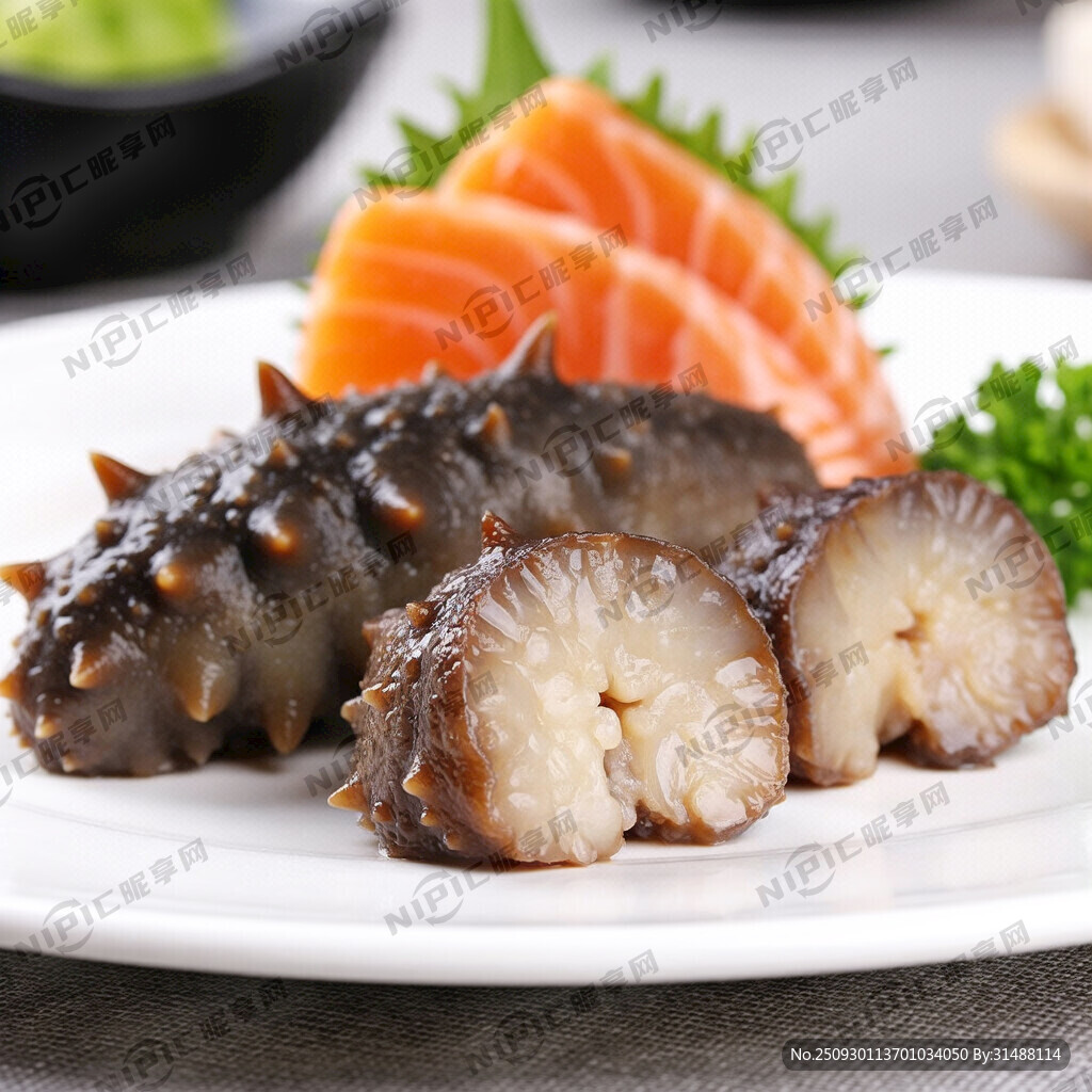 辽参拼三文鱼刺身菜品图