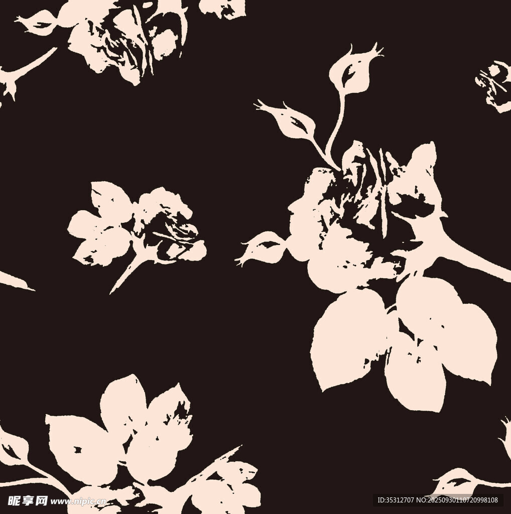 黑色底花卉图案纹理