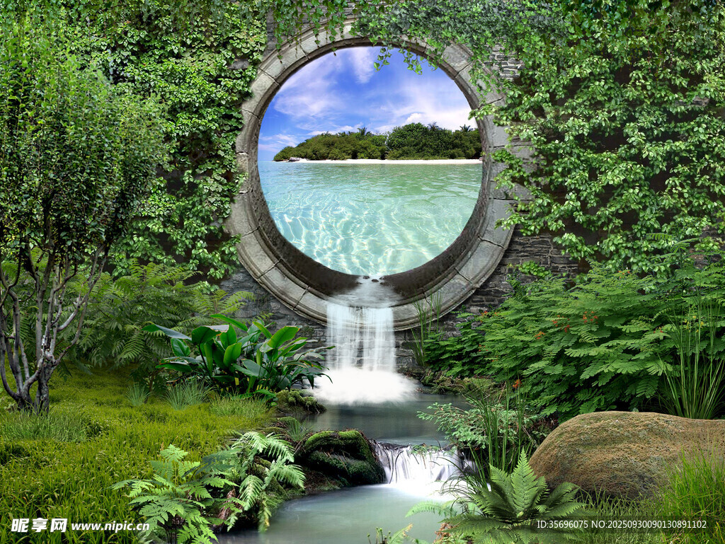 梦幻森林中的圆形水景