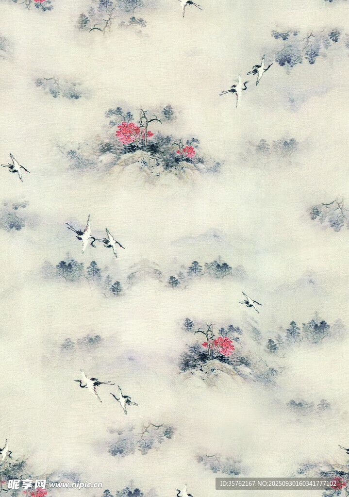 中式水墨花鸟纹理图案