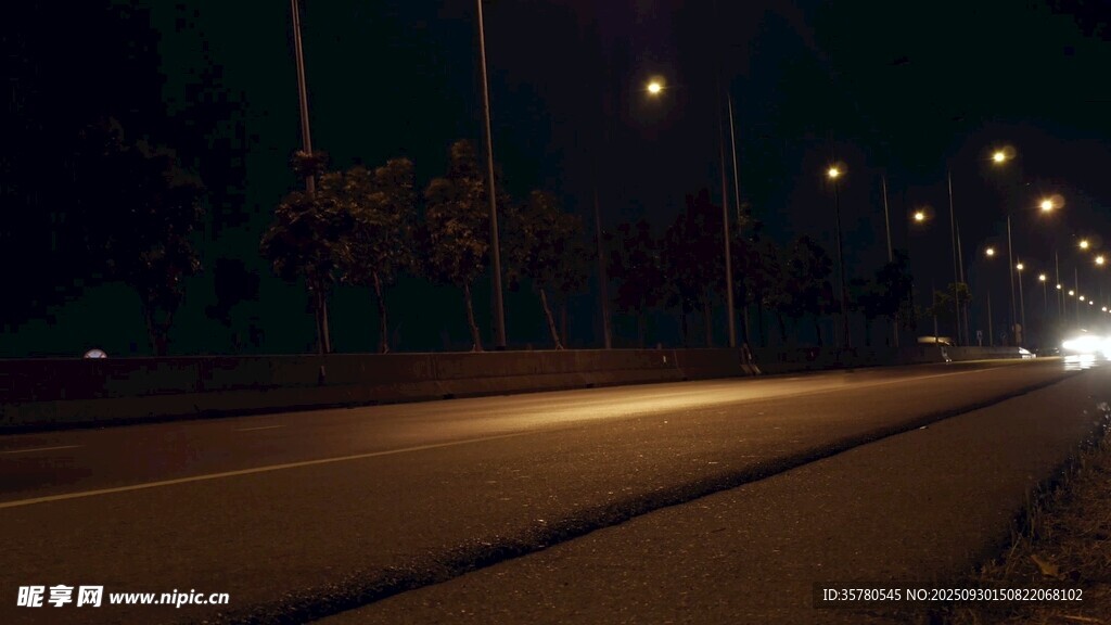 夜晚街道上的行人与灯光