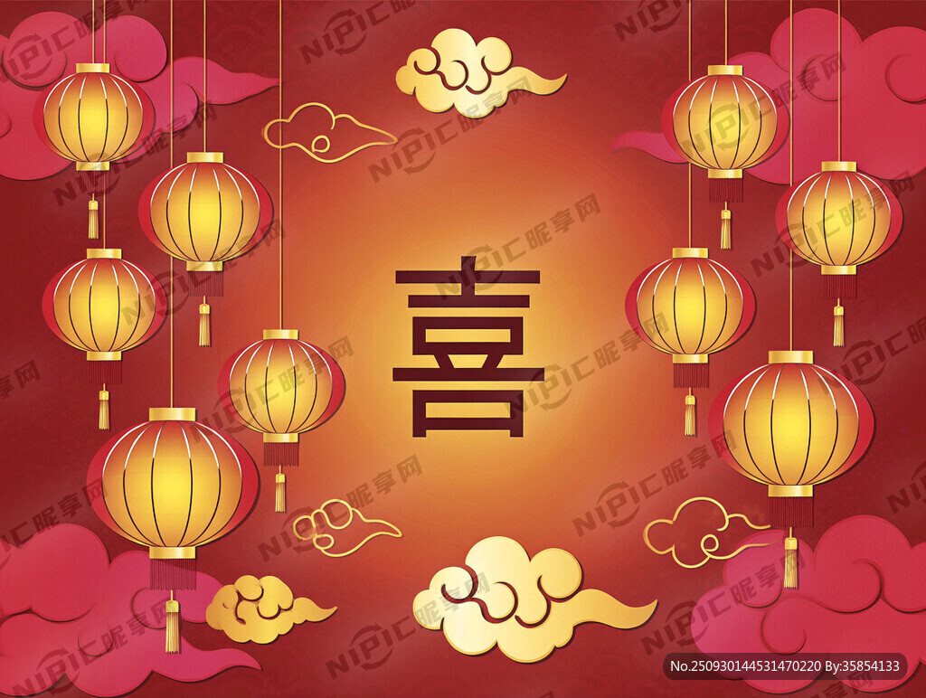 背景中国红和红金色祥小云纹渐变