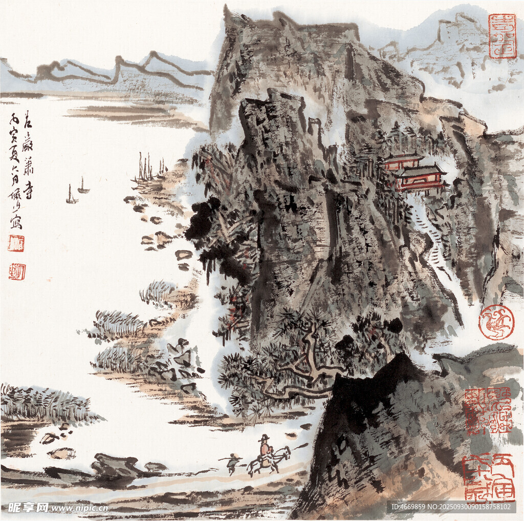 水墨山水国画风景图