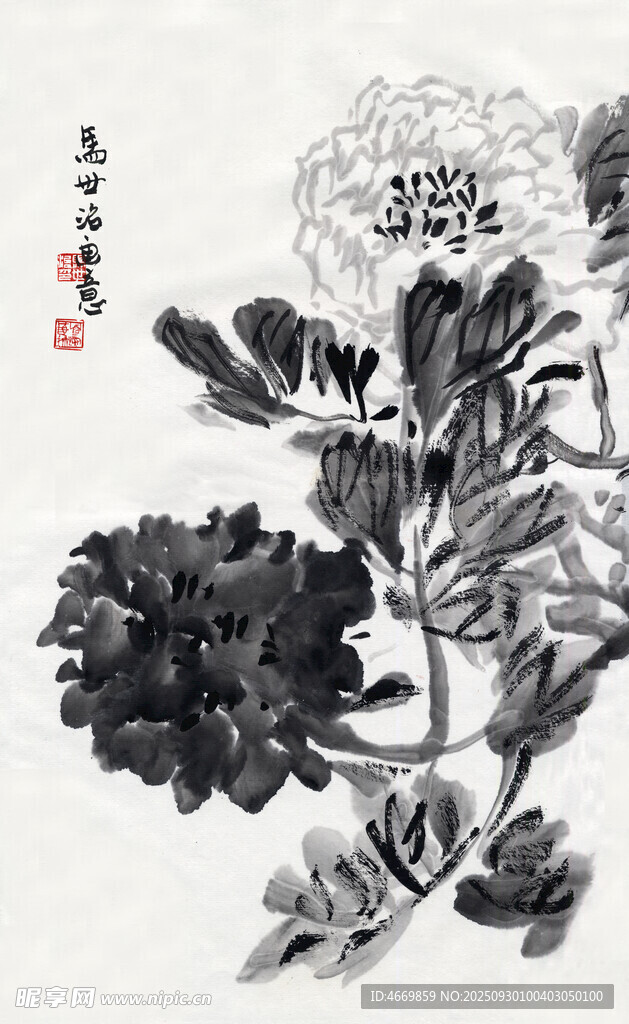 水墨牡丹图