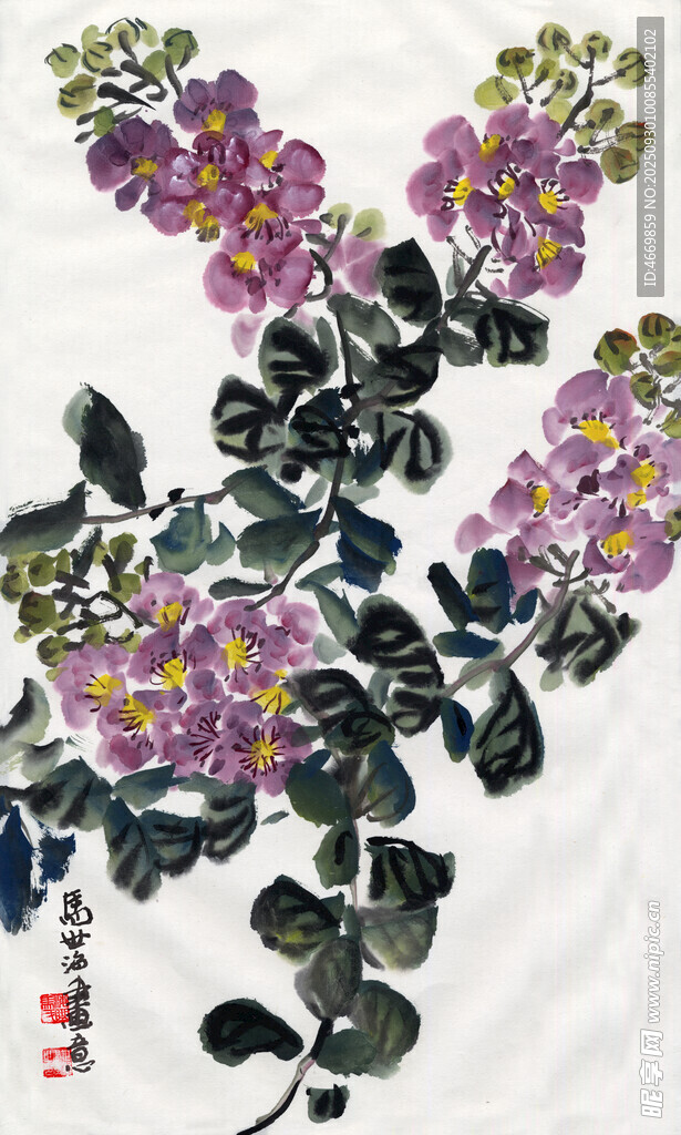 水墨写意紫色花卉图