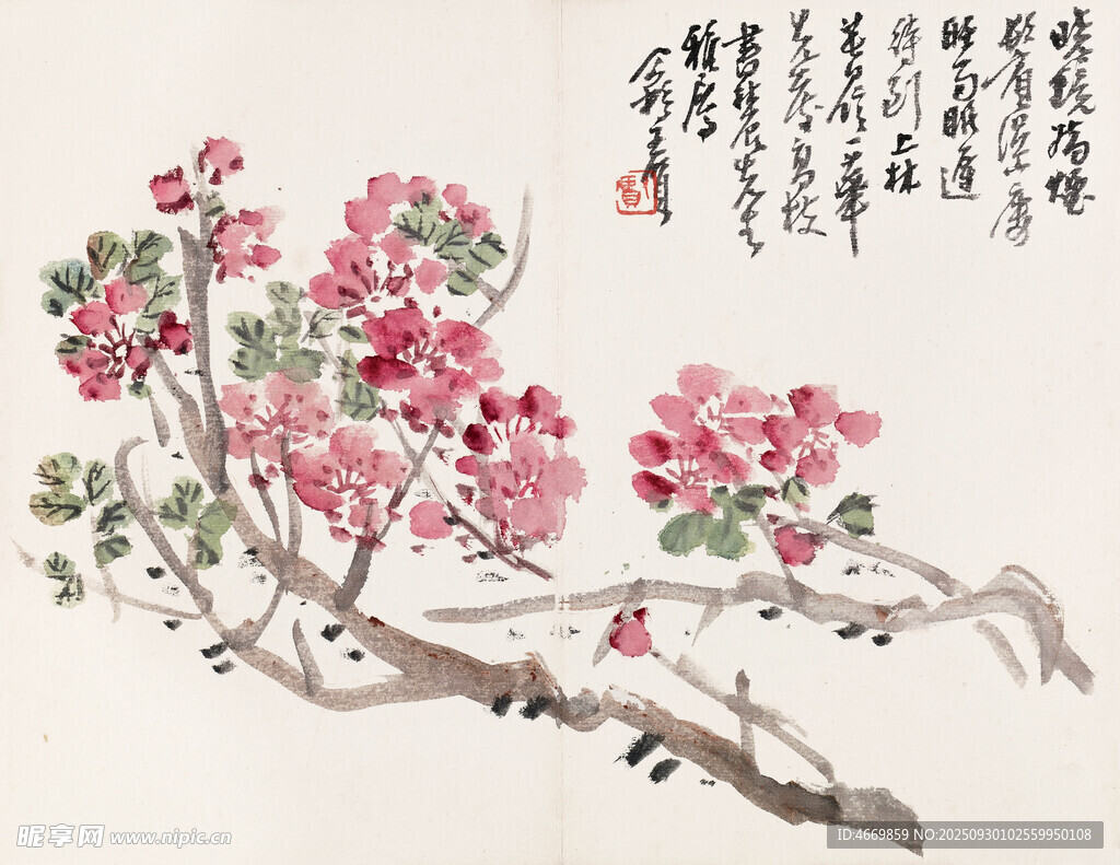 水墨绘繁花枝头