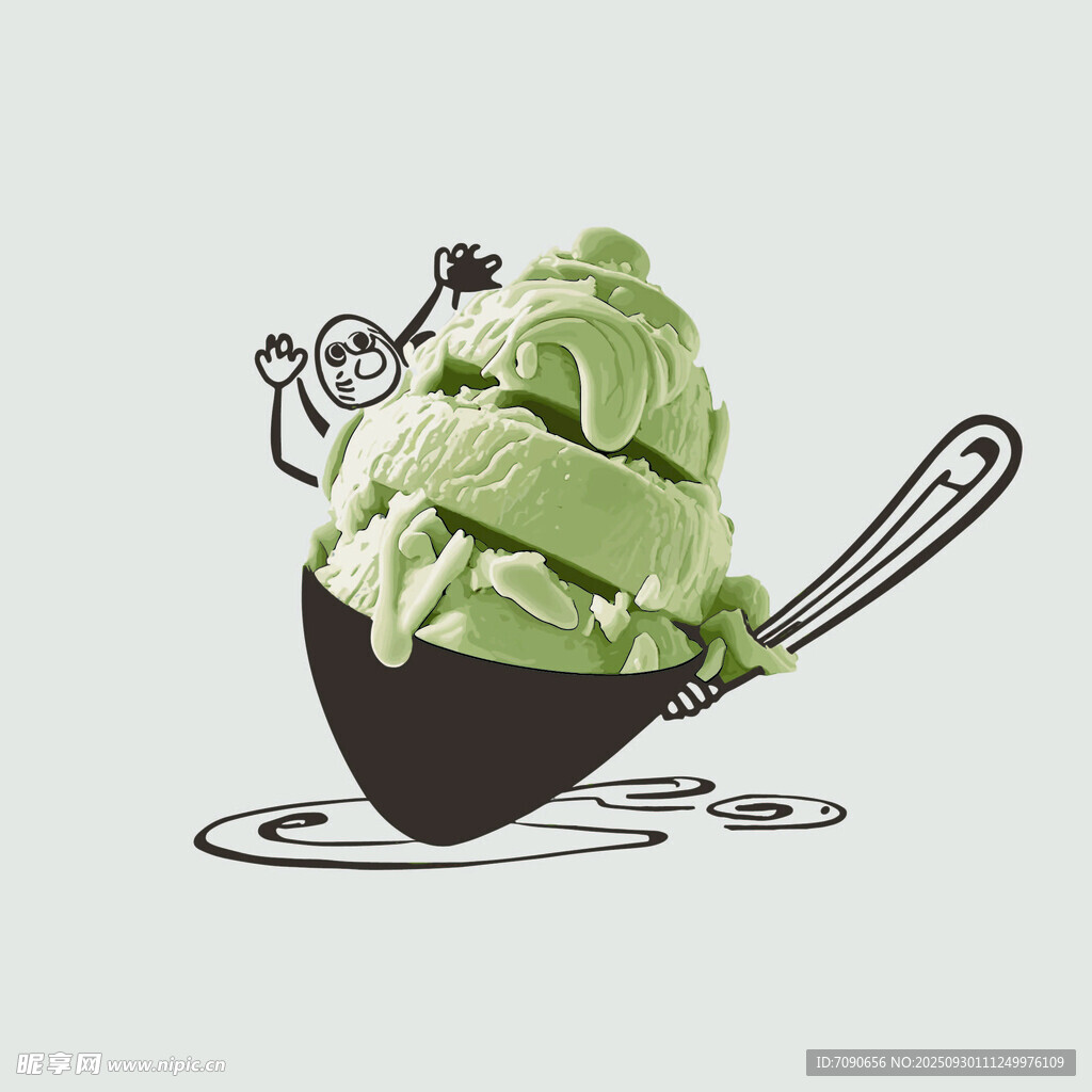 抹茶冰淇淋插画
